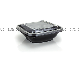 CONTAINER 250 ML BLACK + LID TO CONTAINER 126*126*38,5 MM TRANSPARENT
