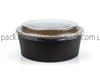Round black kraft salad bowl with PET lid 1250 ml