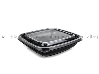 Container 375 ml black + lid to container 160*160 mm transparent